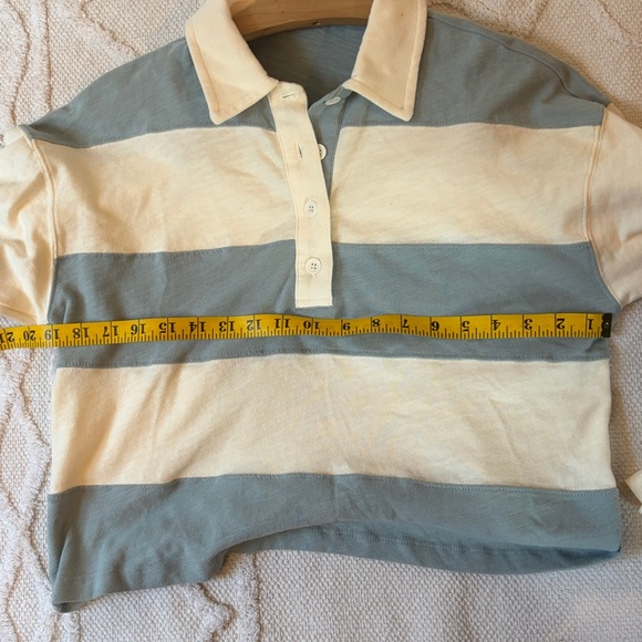 MARINE LAYER rugby crop polo top in aqua striped Women’s Sz S - Picture 7 of 8